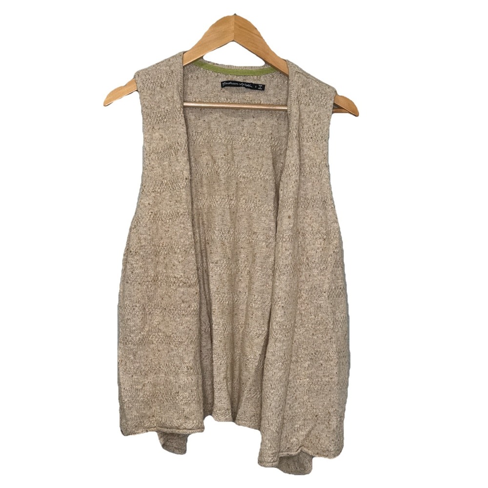 Gudrun Sjoden Beige Marled Knit Open Front Cardigan Vest Sleeveless Small